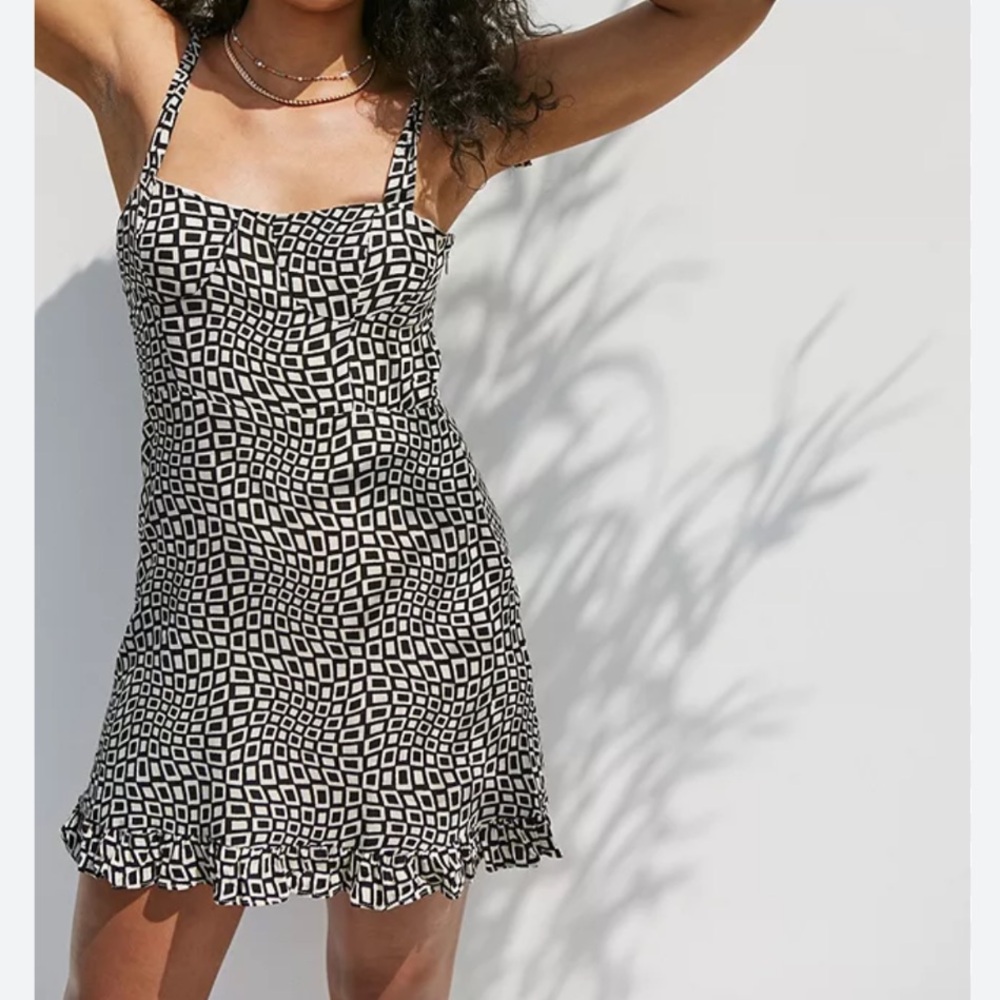 UO Jolene Linen Tie-Shoulder Mini Dress